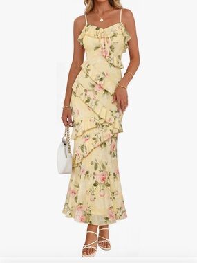 NEW Yellow Floral Ruffle Maxi Dress